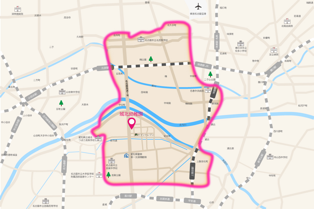 バス通園区域のエリアマップ